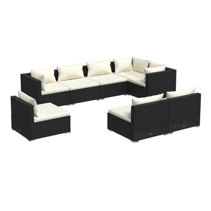8-tlg. Garten-Lounge-Set mit Kissen Poly Rattan Schwarz