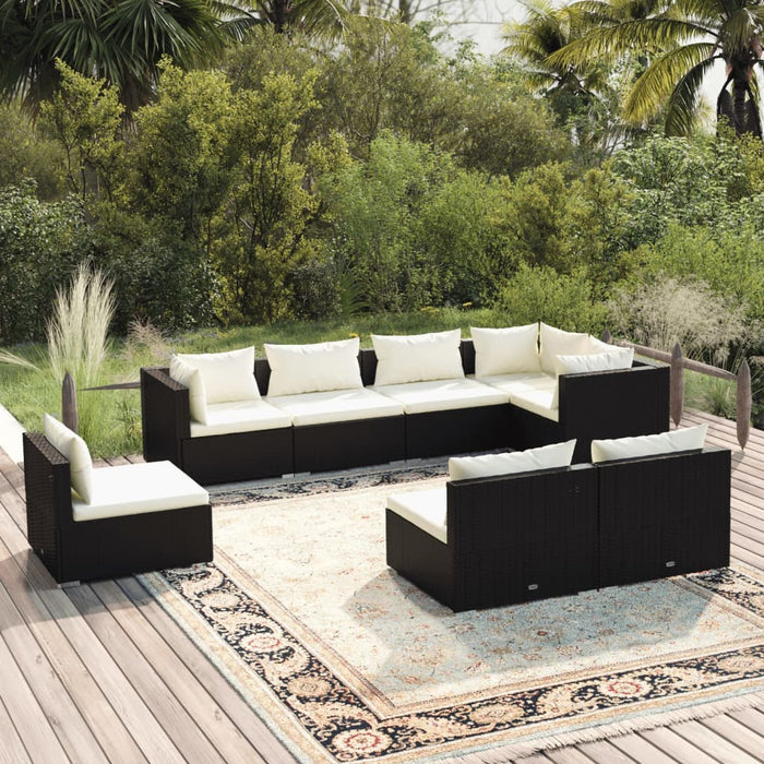 8-tlg. Garten-Lounge-Set mit Kissen Poly Rattan Schwarz