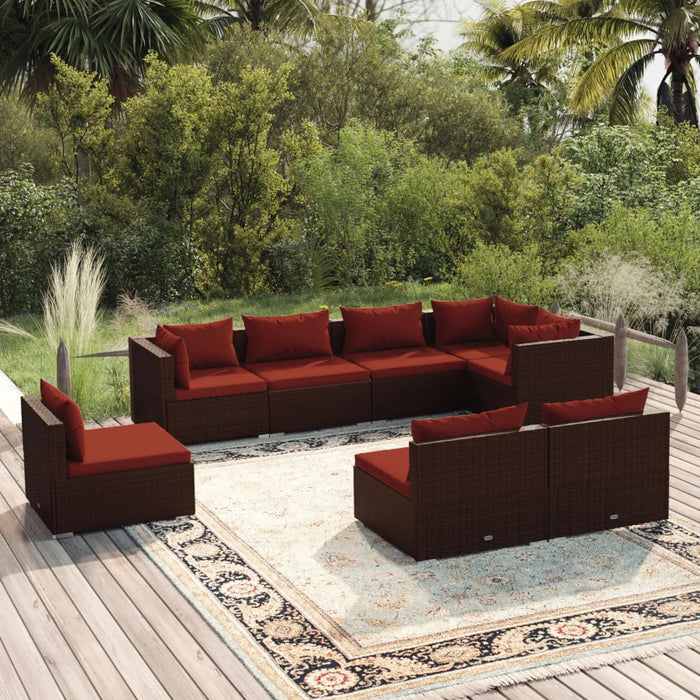 8-tlg. Garten-Lounge-Set mit Kissen Poly Rattan Braun