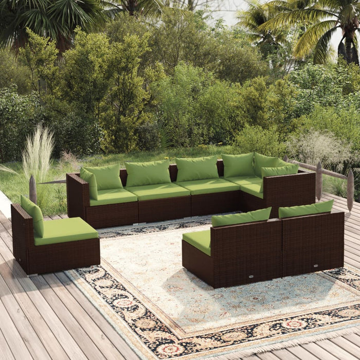 8-tlg. Garten-Lounge-Set mit Kissen Poly Rattan Braun