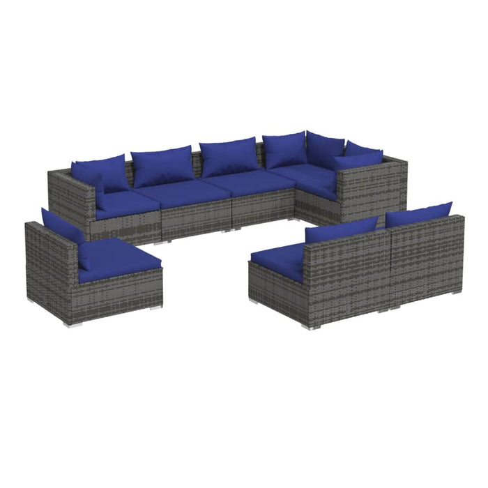 8-tlg. Garten-Lounge-Set mit Kissen Poly Rattan Grau