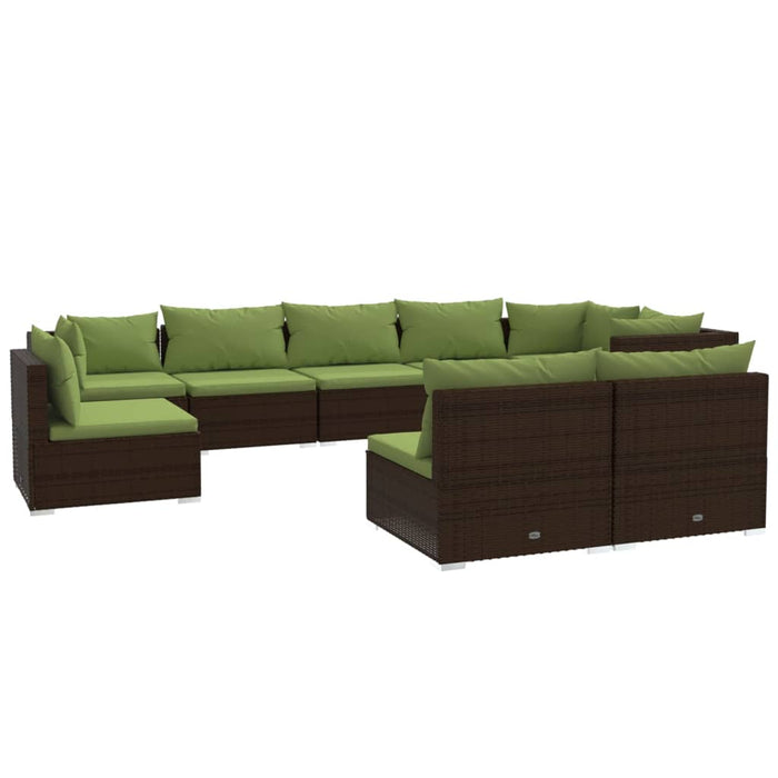 9-tlg. Garten-Lounge-Set mit Kissen Poly Rattan Braun
