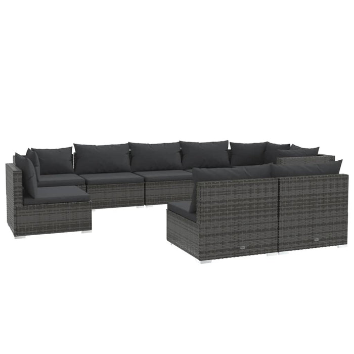 9-tlg. Garten-Lounge-Set mit Kissen Poly Rattan Grau