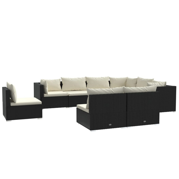 9-tlg. Garten-Lounge-Set mit Kissen Poly Rattan Schwarz