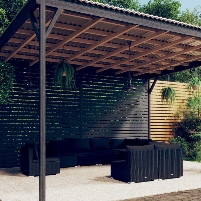 9-tlg. Garten-Lounge-Set mit Kissen Poly Rattan Schwarz