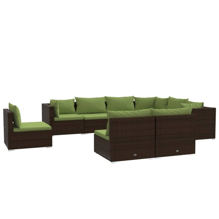 9-tlg. Garten-Lounge-Set mit Kissen Poly Rattan Braun