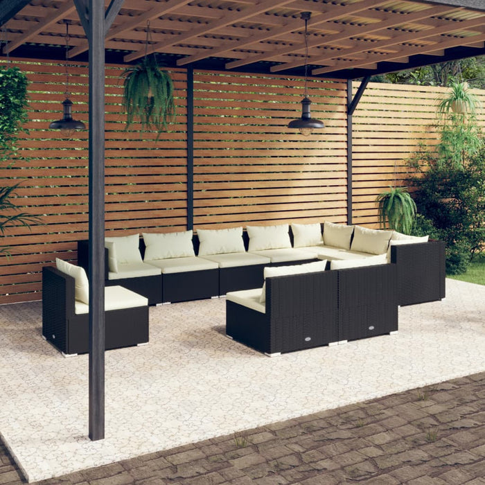 10-tlg. Garten-Lounge-Set mit Kissen Poly Rattan Schwarz