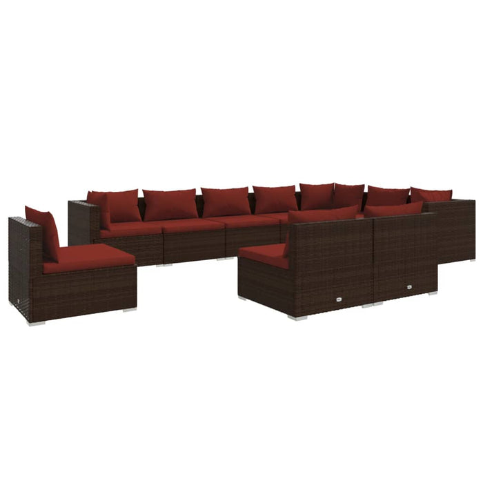 10-tlg. Garten-Lounge-Set mit Kissen Poly Rattan Braun
