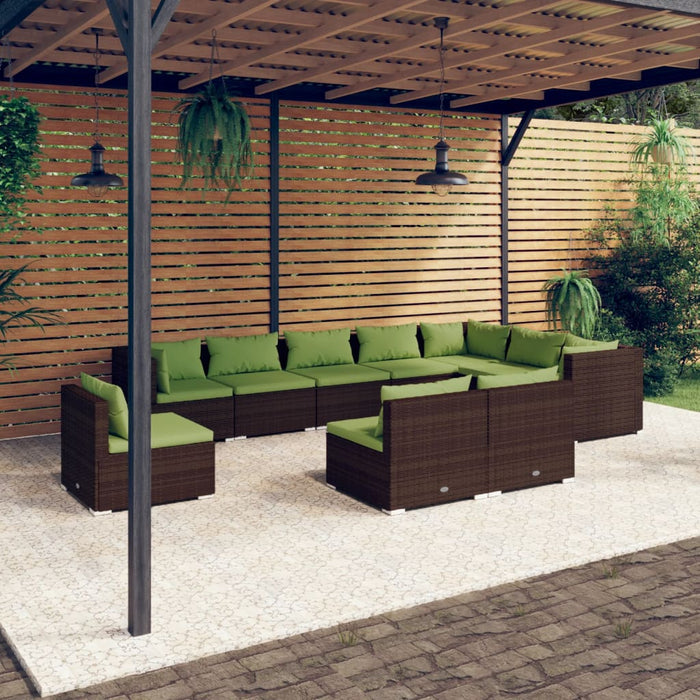 10-tlg. Garten-Lounge-Set mit Kissen Poly Rattan Braun