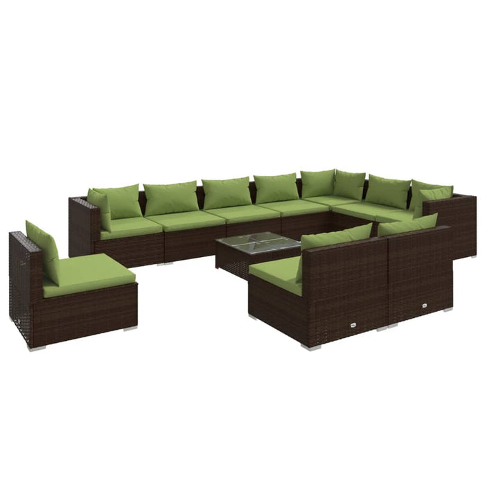 11-tlg. Garten-Lounge-Set mit Kissen Poly Rattan Braun