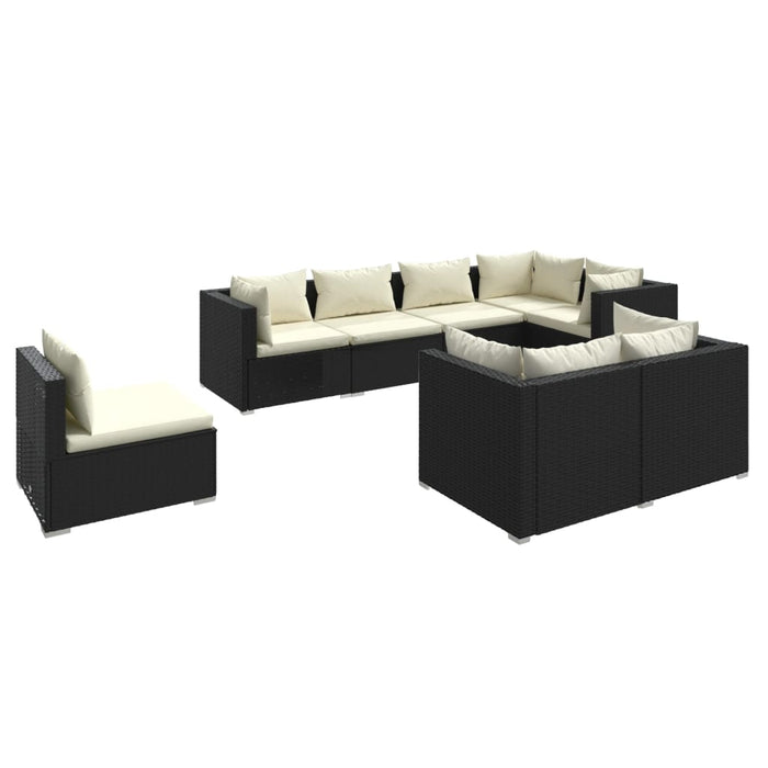 8-tlg. Garten-Lounge-Set mit Kissen Poly Rattan Schwarz