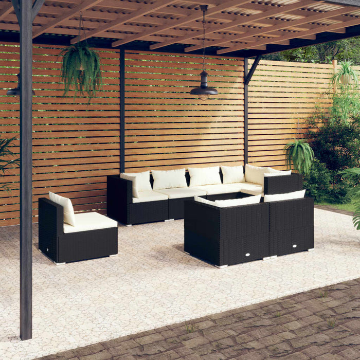 8-tlg. Garten-Lounge-Set mit Kissen Poly Rattan Schwarz
