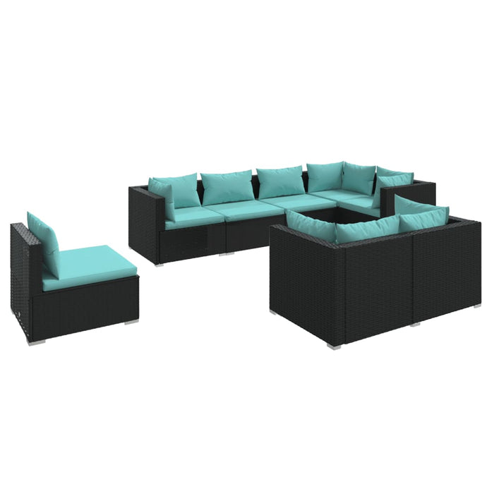 8-tlg. Garten-Lounge-Set mit Kissen Poly Rattan Schwarz
