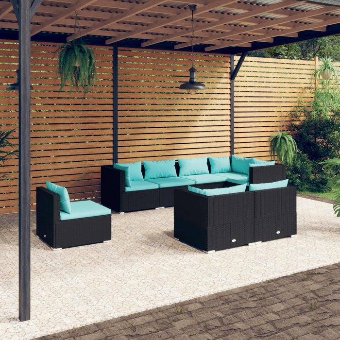 8-tlg. Garten-Lounge-Set mit Kissen Poly Rattan Schwarz