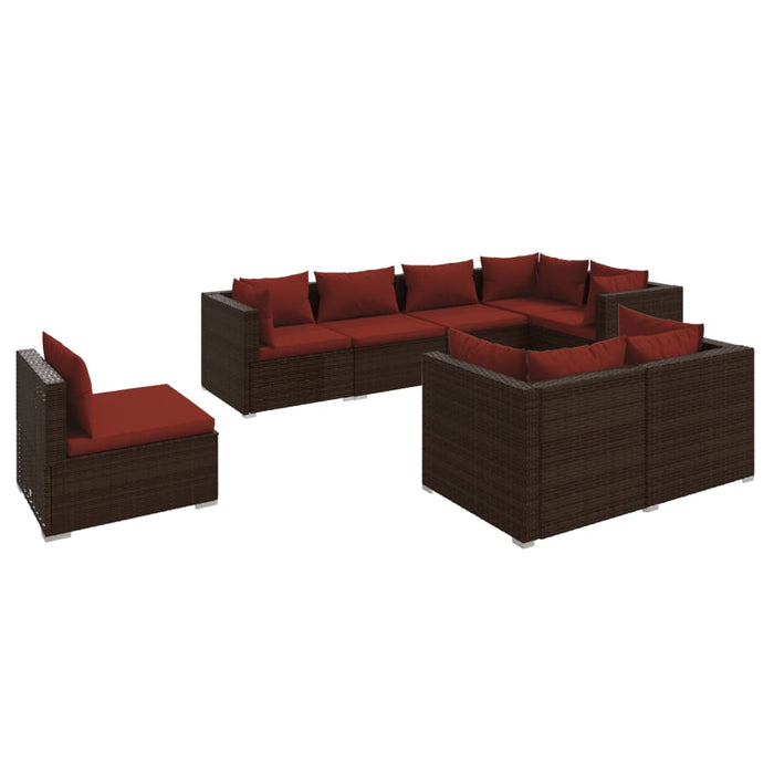 8-tlg. Garten-Lounge-Set mit Kissen Poly Rattan Braun
