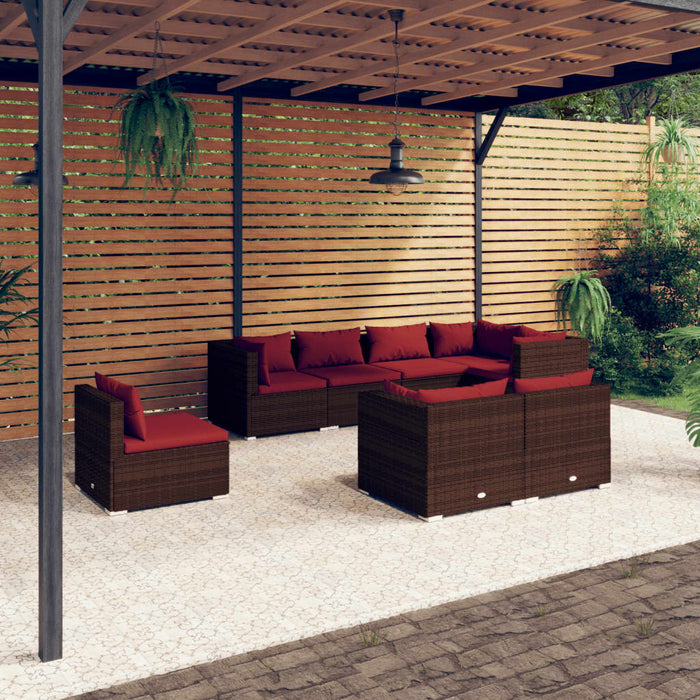 8-tlg. Garten-Lounge-Set mit Kissen Poly Rattan Braun