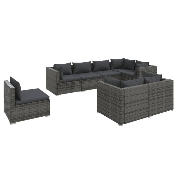 8-tlg. Garten-Lounge-Set mit Kissen Poly Rattan Grau