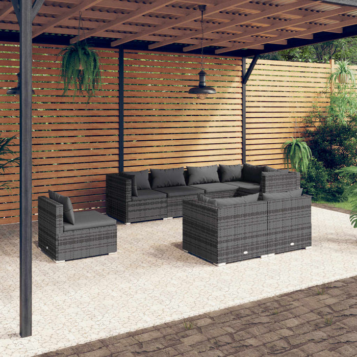 8-tlg. Garten-Lounge-Set mit Kissen Poly Rattan Grau