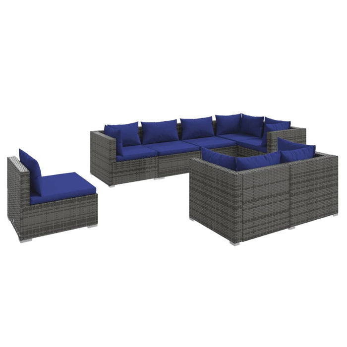 8-tlg. Garten-Lounge-Set mit Kissen Poly Rattan Grau