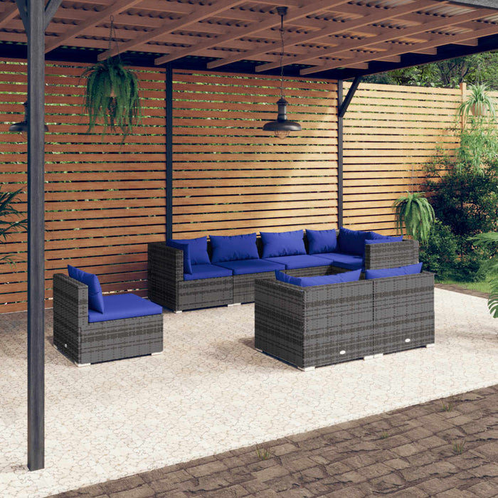 8-tlg. Garten-Lounge-Set mit Kissen Poly Rattan Grau