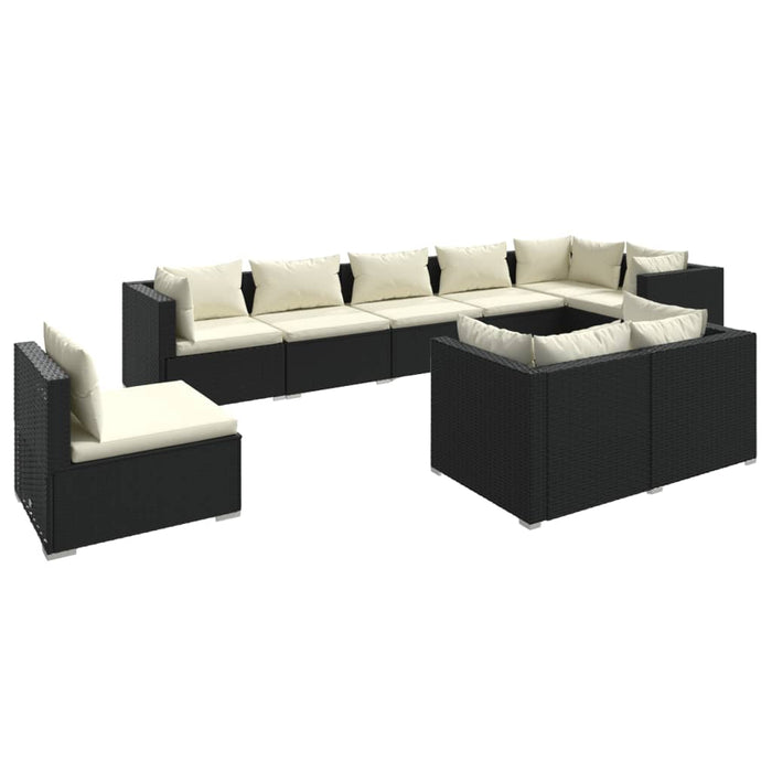 9-tlg. Garten-Lounge-Set mit Kissen Poly Rattan Schwarz