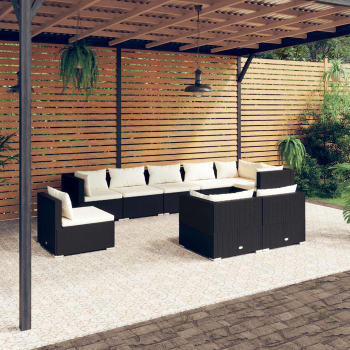 9-tlg. Garten-Lounge-Set mit Kissen Poly Rattan Schwarz