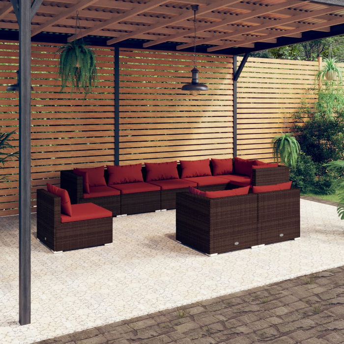 9-tlg. Garten-Lounge-Set mit Kissen Poly Rattan Braun