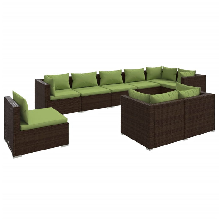 9-tlg. Garten-Lounge-Set mit Kissen Poly Rattan Braun