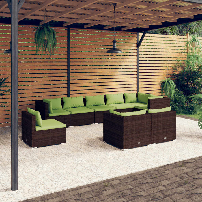 9-tlg. Garten-Lounge-Set mit Kissen Poly Rattan Braun