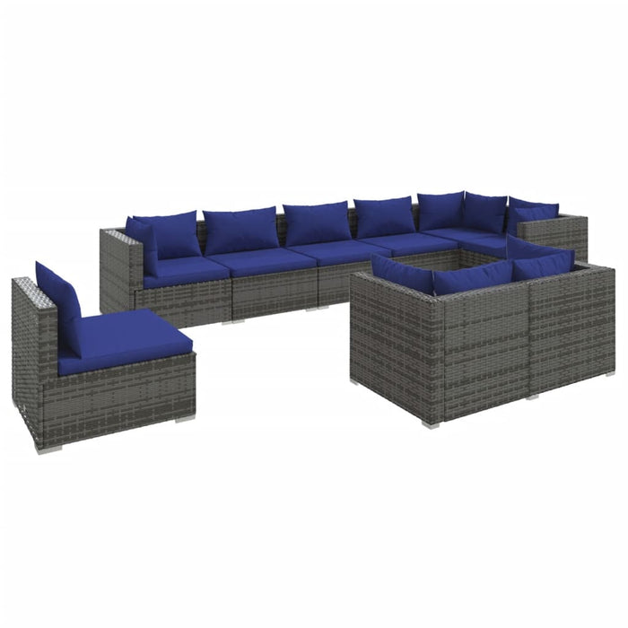 9-tlg. Garten-Lounge-Set mit Kissen Poly Rattan Grau