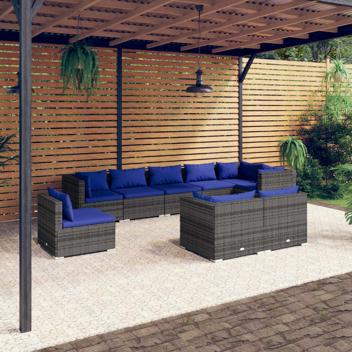 9-tlg. Garten-Lounge-Set mit Kissen Poly Rattan Grau