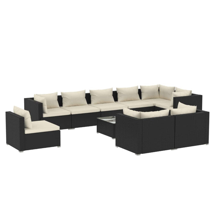 10-tlg. Garten-Lounge-Set mit Kissen Poly Rattan Schwarz