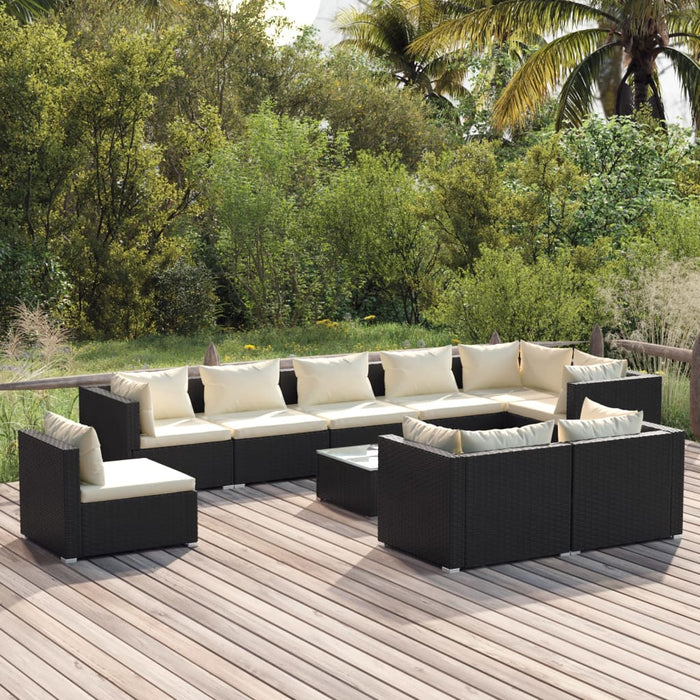 10-tlg. Garten-Lounge-Set mit Kissen Poly Rattan Schwarz