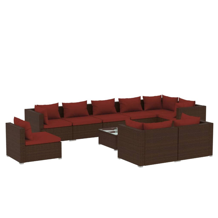 10-tlg. Garten-Lounge-Set mit Kissen Poly Rattan Braun