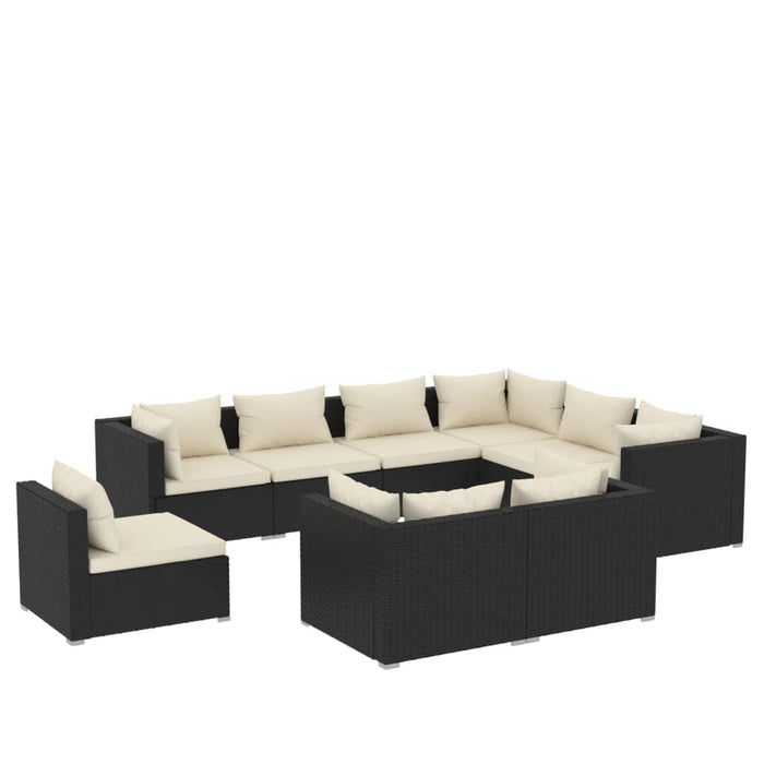 9-tlg. Garten-Lounge-Set mit Kissen Poly Rattan Schwarz