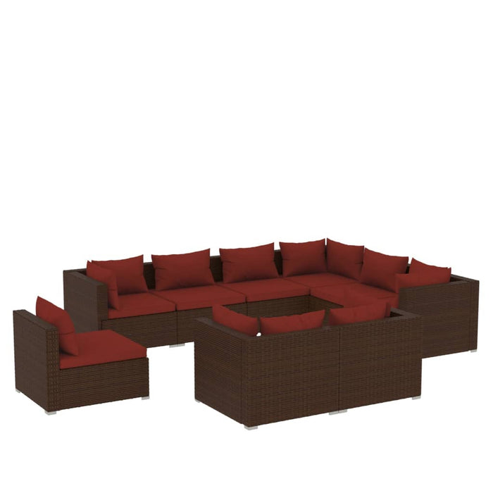 9-tlg. Garten-Lounge-Set mit Kissen Poly Rattan Braun