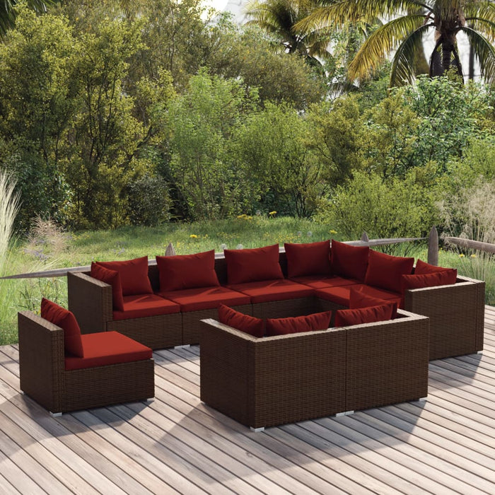 9-tlg. Garten-Lounge-Set mit Kissen Poly Rattan Braun