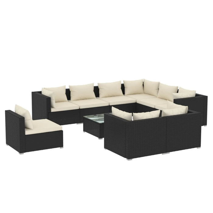 10-tlg. Garten-Lounge-Set mit Kissen Poly Rattan Schwarz
