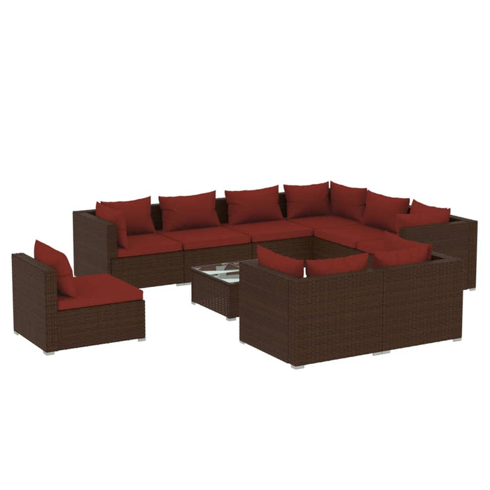 10-tlg. Garten-Lounge-Set mit Kissen Poly Rattan Braun
