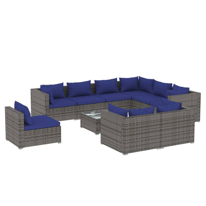 10-tlg. Garten-Lounge-Set mit Kissen Poly Rattan Grau