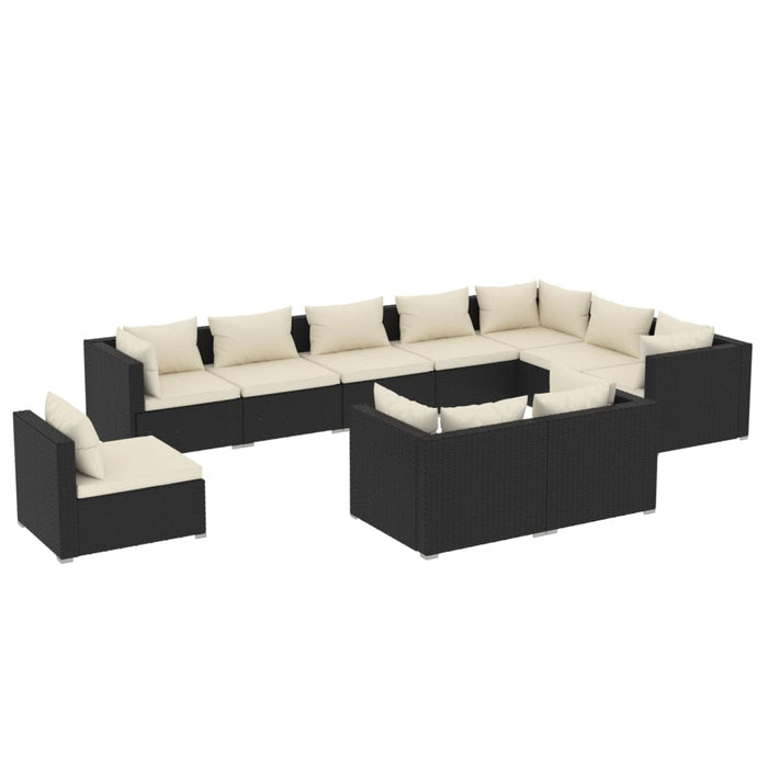 10-tlg. Garten-Lounge-Set mit Kissen Poly Rattan Schwarz