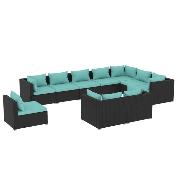 10-tlg. Garten-Lounge-Set mit Kissen Poly Rattan Schwarz