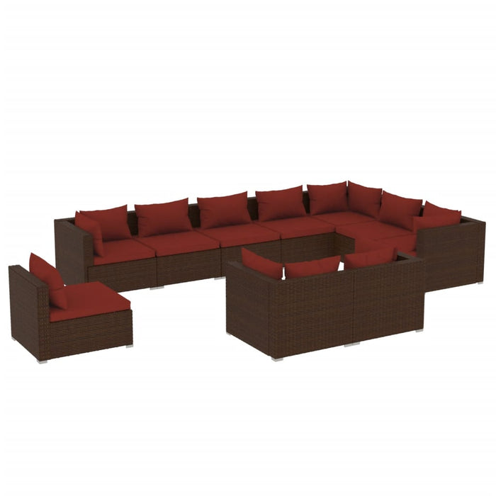 10-tlg. Garten-Lounge-Set mit Kissen Poly Rattan Braun