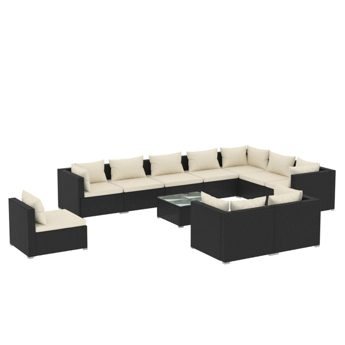 11-tlg. Garten-Lounge-Set mit Kissen Poly Rattan Schwarz