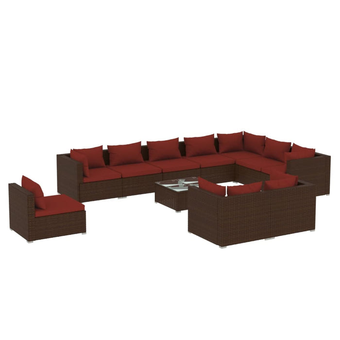 11-tlg. Garten-Lounge-Set mit Kissen Poly Rattan Braun