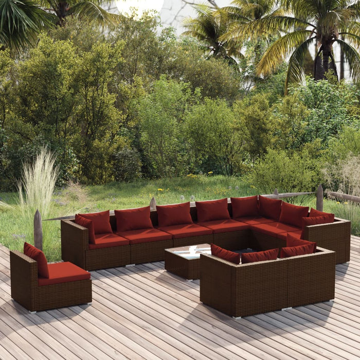 11-tlg. Garten-Lounge-Set mit Kissen Poly Rattan Braun