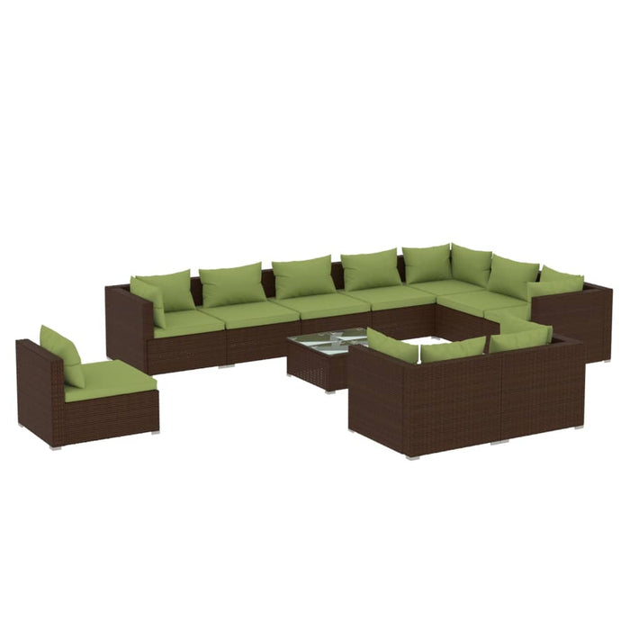 11-tlg. Garten-Lounge-Set mit Kissen Poly Rattan Braun