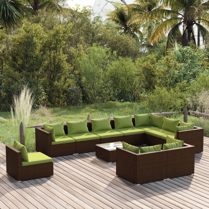 11-tlg. Garten-Lounge-Set mit Kissen Poly Rattan Braun