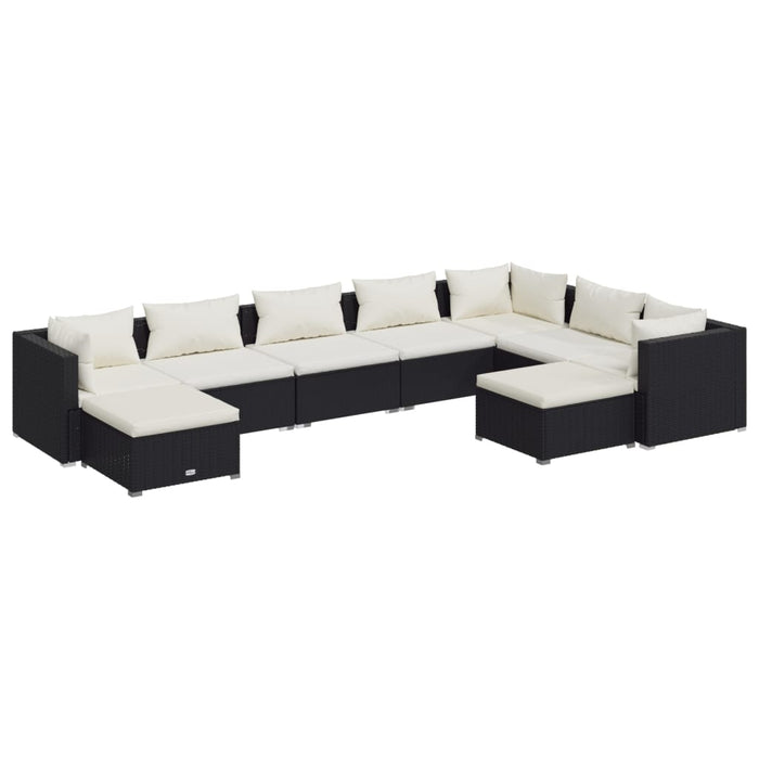 9-tlg. Garten-Lounge-Set mit Kissen Poly Rattan Schwarz