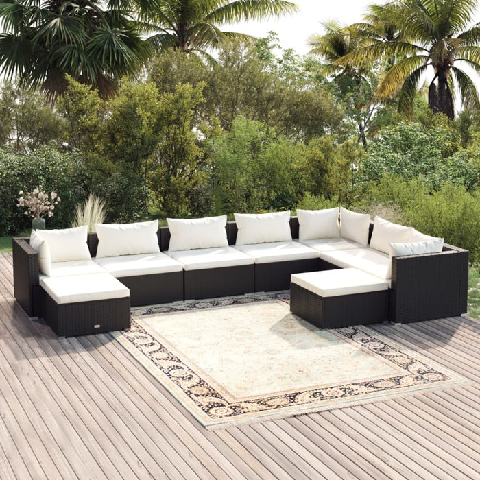 9-tlg. Garten-Lounge-Set mit Kissen Poly Rattan Schwarz